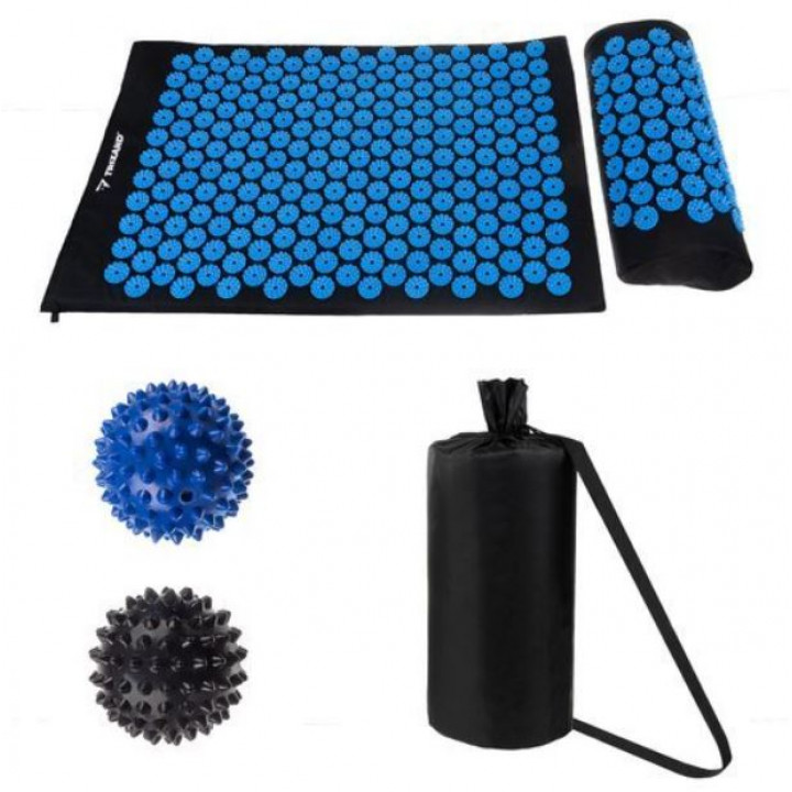 Patstāvīgas akupresūras masāžas komplekts - paklājs, spilvens, masāžas bumbiņas ar adatām aplikātoriem Trizand