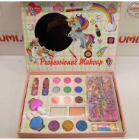 A set of safe children's cosmetics - lipsticks, shadows, glitters, a set for weaving jewelry