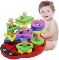 Bērnu izglītojoša rotaļlieta Montessori šķirotājs - koka puzle, piramīda Bizbizmārīte