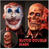 Scary Bloody Full Double Latex Joker Skeleton Mask Torn Off Face With Magnets
