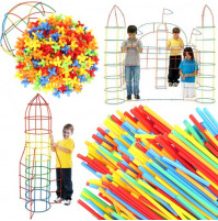 Childrens play constructor made from straws, a set of tubes and blocks for building a huge castle, 408 pcs
