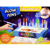 Burvju bērnu gaisa pūšamie marķieri, flomasteri jaunajam māksliniekam, ar aerosolu, zīmēšanas trafaretiem, 12 gab - Blow Pens Spaceship Suit