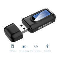 Bluetooth 5.0 adapteris ar giper basu, audio pārraidītājs un saņēmējs ar LCD displeju, bezvadu pieslēgšanai datora vai telefona pie vecajiem atskaņotājiem ar audio izeju, austiņu un skaļruņu pie datora vai Smart TV