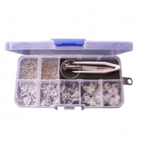 Tools and parts for quick repair of glasses and frames, spare screws, pads, washers, tweezers, screwdriver