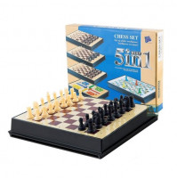 Ceļojumu kempinga galda spēļu komplekts 5 vienā - šahs, cirks, dambrete, ludo, šahs un dambrete, ar magnētisko dēli