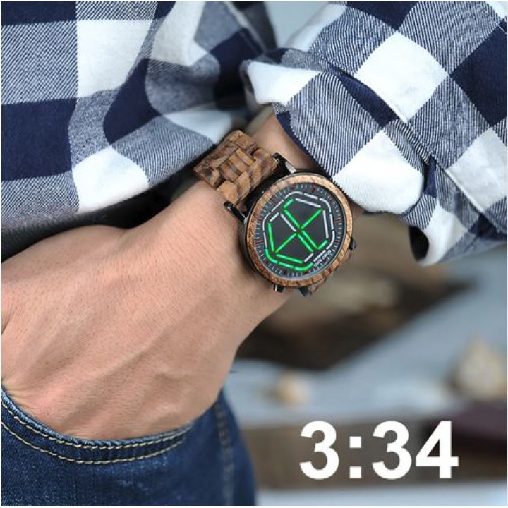 Exclusive men's wooden waterproof watch with electronic display - Bobo Bird