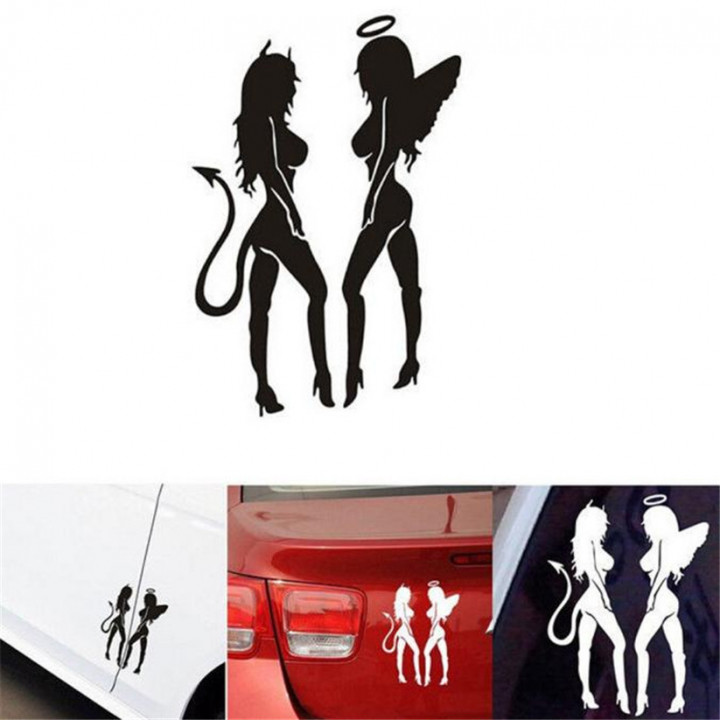 devil / angel girl sticker car decal