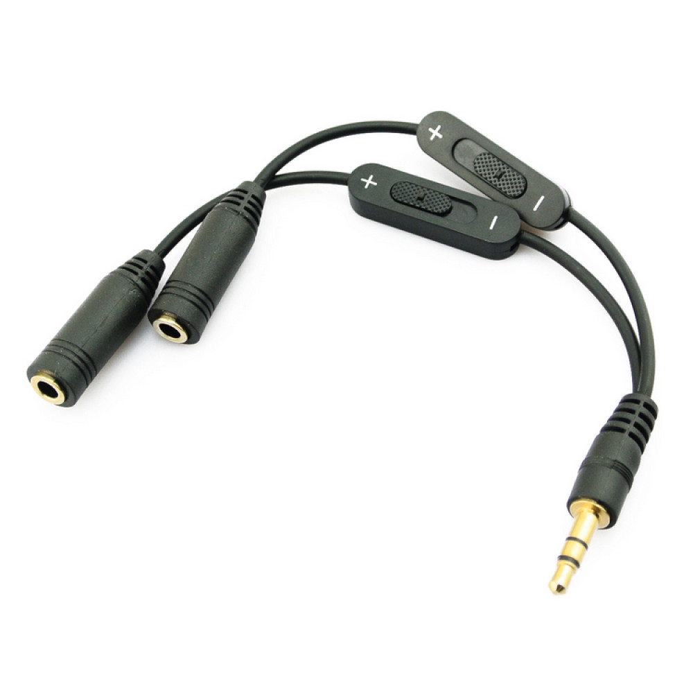 Sadalītājs AUX audiojack 3,5 mm male uz 2 vai 6 x 3.5 mm female ar skaļuma regulētājiem