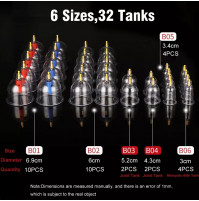 Dažādu izmēru plastika kosmētiskas vakuuma masāžas bankas ar pumpi, 12, 24, 36 gab