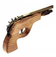 Plastic or wooden gun, shoots with rubber elastic bands