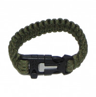 Paracord survival bracelet with flint and whistle