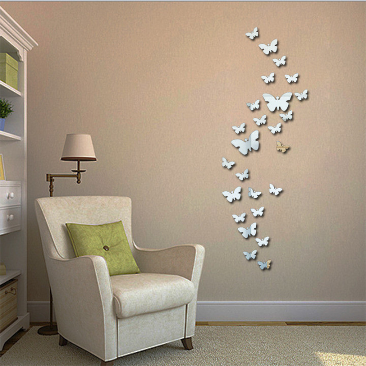 Istabas vai kabineta sienas dekors - atspoguļojošu 3D- uzlīmju komplekts, taureņi, zvaigznītes vai sešstūrīši
