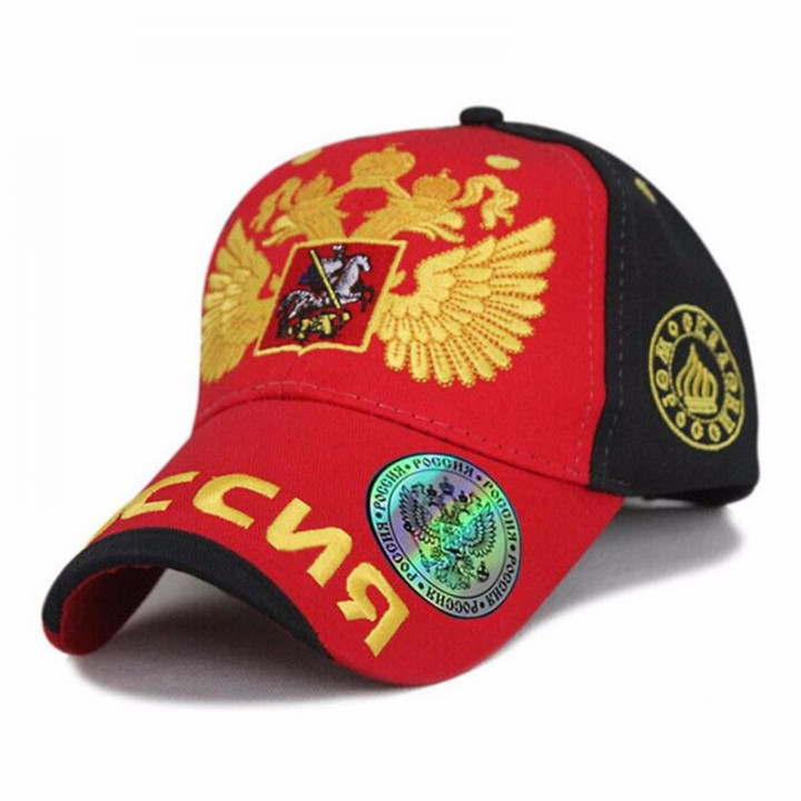 Baseball cap with an embroidered inscription "Russia" and a double-headed eagle