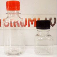 Plastmasas pudeles ar vāciņiem 50ml vai 120 ml, caurspīdīgas, PET
