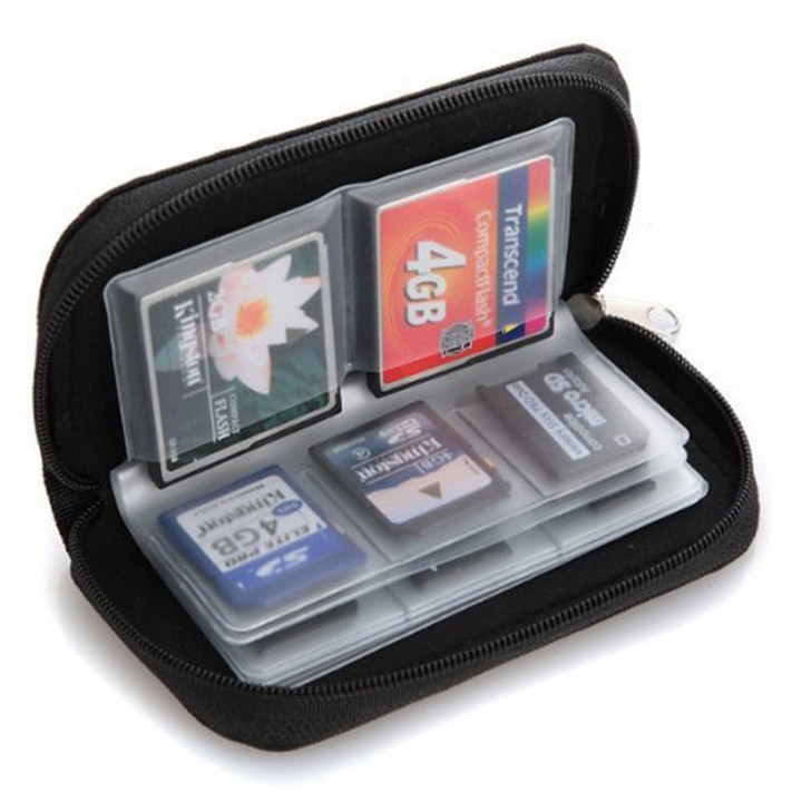 Wallet Case Bag Black Portable Money Purse 22 Slots Keys Coins Memory Card SD Card Storage Carrying Pouch Holder 