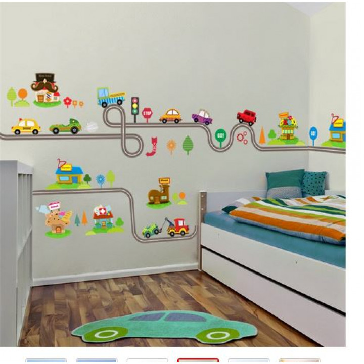 3D sticker decor for a children's room - a track with cars and road signs