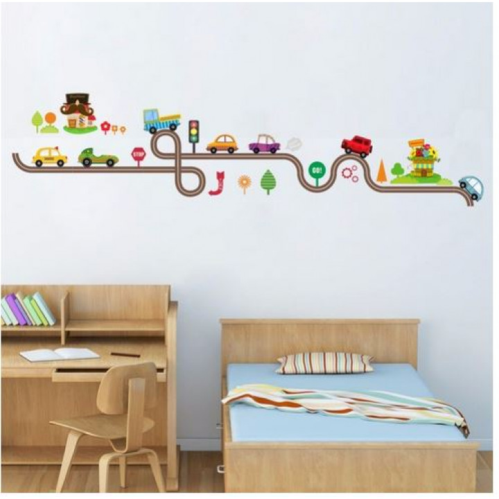 3D sticker decor for a children's room - a track with cars and road signs