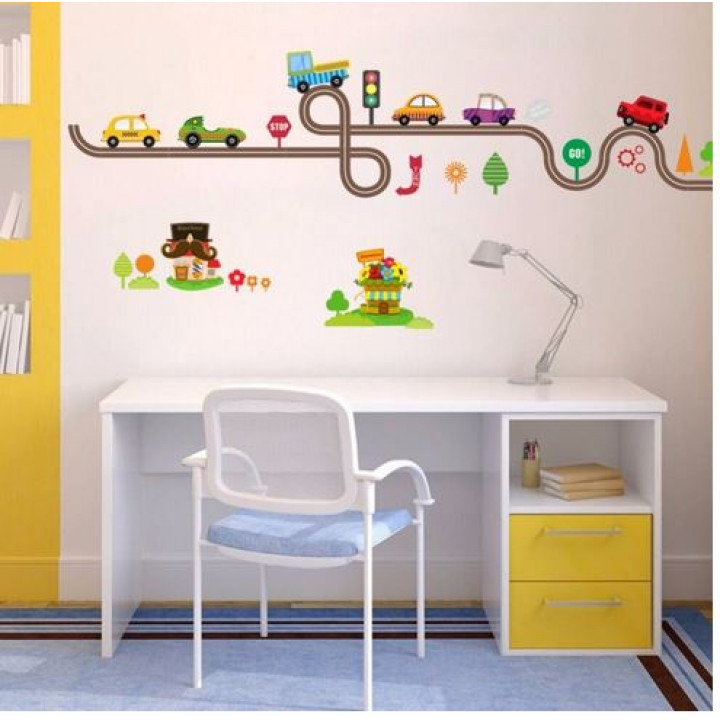 3D sticker decor for a children's room - a track with cars