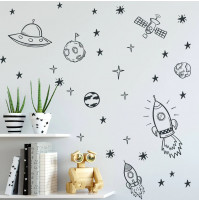 Children room wall sticker decall decor - space ships, stars and astronauts