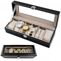 Стильная подарочная коробка для хранения часов или очков, c кожаной отделкой, стеклышком и замочком