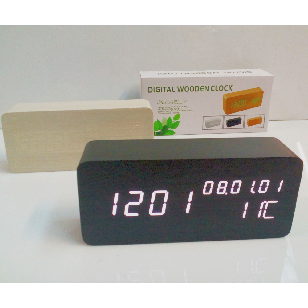 Stylish Wooden Alarm Clock with Thermometer
