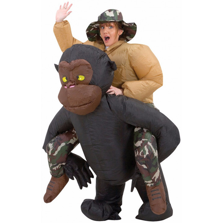 Piepūšamais tērps vecpuišu, vecmeitu vai bērnu ballītēm - aerokostīms Indiana Džonss jāšus uz gorilas