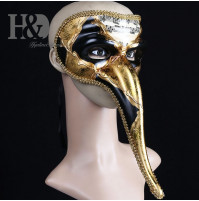 Venecijas karnevāla Āksta maska ar zvaniņiem un garu degunu