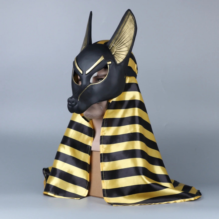 Augstas kvalitātes Eģiptes Dzelzs Vilka Anubisa maska ar lakatu