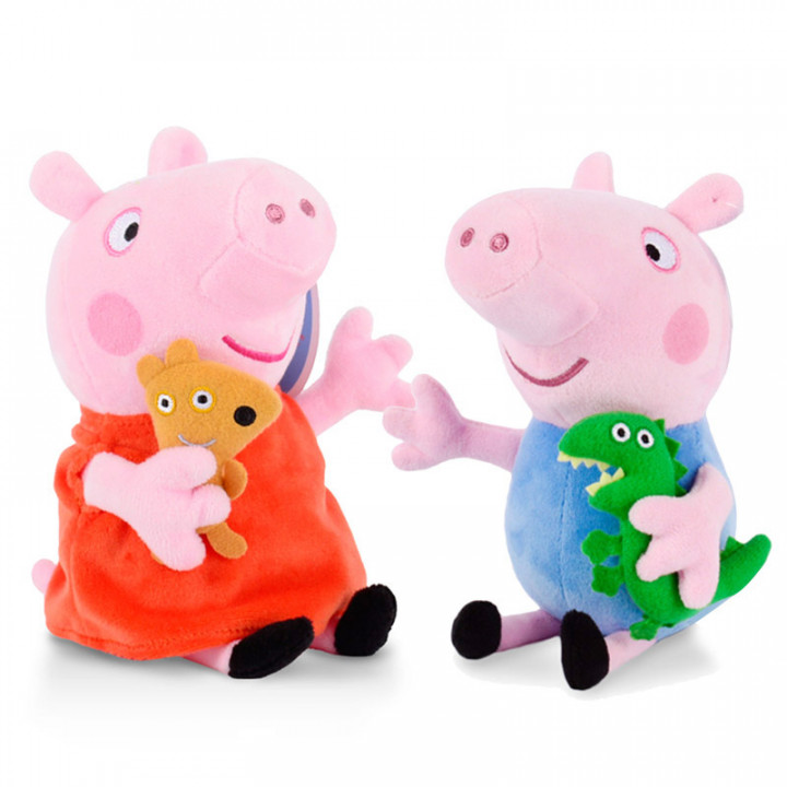 Soft toy Peppa, her brother George, mother or father Pig - from Peppa Pig cartoon series