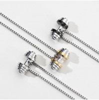 Domineering, rotatable, cool, titanium, steel dumbbell, pendant necklace, barbell fitness punk jewelry for Men and Women