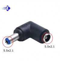 Adapter, DC 12V Barrel Connector 90° for connecting laptops, cameras, LED strips, monitors, male female 5.5 x 2.1