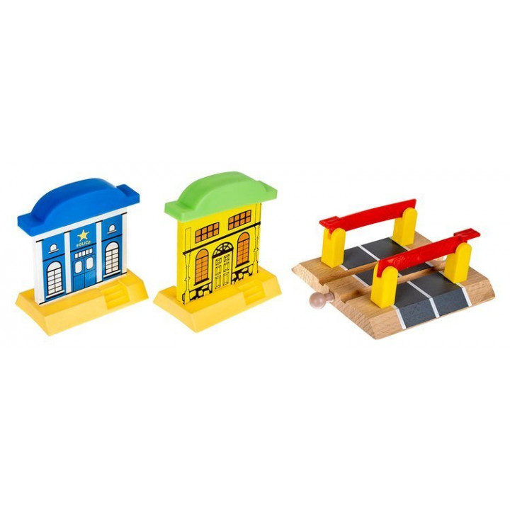 Wooden playset City, toy railroad, 89 elements