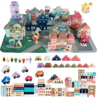 Bērnu izglītojošs rotaļu komplekts no koka Uzbūvē pilsētu pats, 154 elementi
