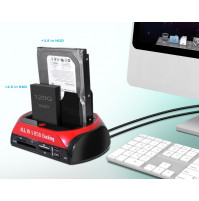 Universal docking station for IDE, SATA 2.5/3.5" hard drives with built-in eSATA/USB hub, CF TF MS SD XD card reader
