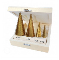 Cone drill 3 or 4 pcs set with titanium coating for drilling holes of different diameters