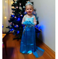 Детский костюм Эльза Холодное Сердце, Elsa Frozen, платье, диадема, перчатки, коса, парик, жезл