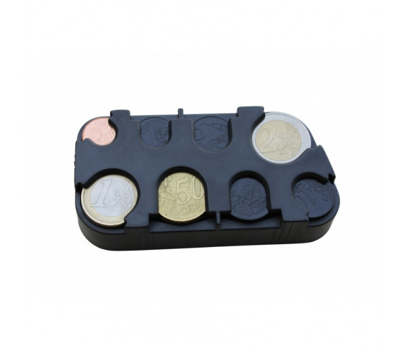 Ergonomic plastic holder for euro coins, wallet, coin box, organizer with springs billon for coins