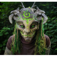 Карнавальная латексная полная LED маска для вечеринок, розыгрышей, косплея - Лесной Дух Грустный Древесный Фавн, Forest Spirit