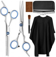 Professional set for a hairdresser, barber, 7 in 1 - thinning and regular scissors, a set of accessories, a protective cape
