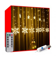 New Years Christmas Waterproof Garland Curtain Snowflakes and Icicles, Outdoor and Indoor, 138 LED, Warm White