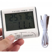 Elektronisks, digitāls LCD higrometrs, termometrs ar diviem sensoriem, iekštelpu un āra meteoroloģiskā stacija, rāda temperatūru, mitrumu