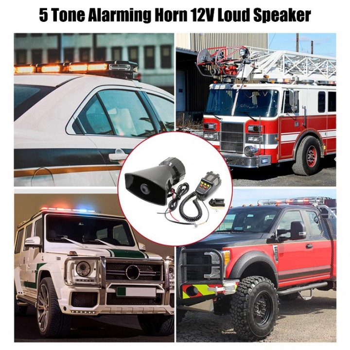 Automašīnas skaņas signāls ar mikrofonu, megafons motocikla, kravas automašīnu sirēnas brīdinājuma skaļrunis 7 signāli 100 W