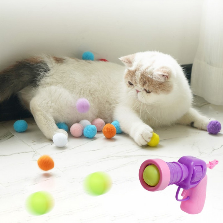 Interaktīva rotaļlieta kaķiem, droša pistole, kas šauj mīkstas bumbiņas
