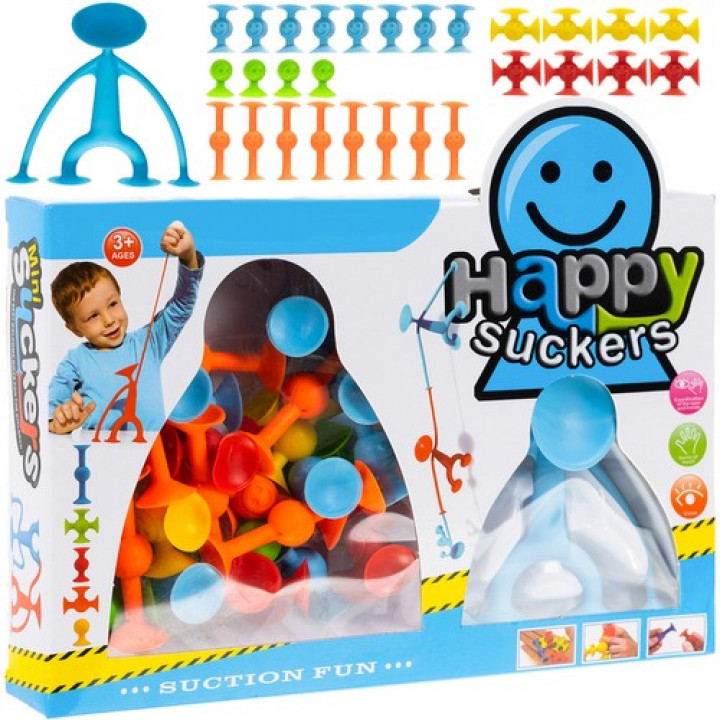Bērnu konstruktors smalkajai motorikai, radošumam, koordinācijai, ar piesūcekņiem - Happy Suckers