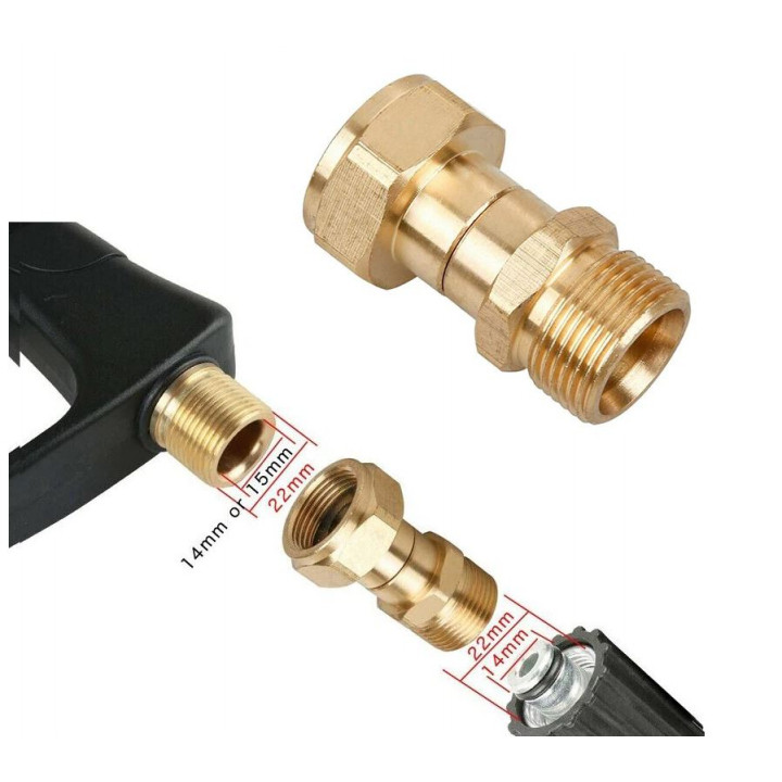 Brass Swivel Male 22 mm Female 14 mm Garden Hose - Watering Can Nozzle, Universal Coupling for Pressure Washer Karcher