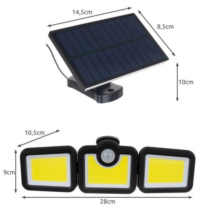 Energy-saving LED lamp, spotlight on Izoxis solar panels, with PIR motion sensor