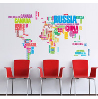 Sienas dekors istabai vai kabinetam - liela uzlīme pasaules karte, pasaules karte ceļojumiem