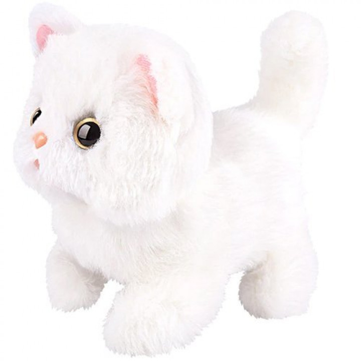 Bērnu interaktīvā mīkstā rotaļlieta kompanjons Baltais kaķis - skrien, ņaud, vicina asti