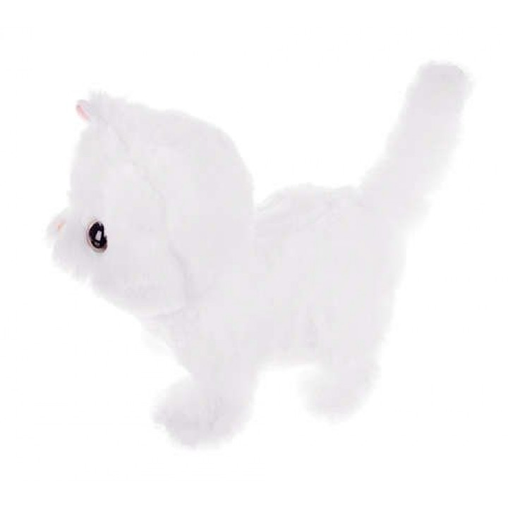 Bērnu interaktīvā mīkstā rotaļlieta kompanjons Baltais kaķis - skrien, ņaud, vicina asti