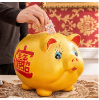 Ceramic piggy bank Golden pig, Chinese symbol of prosperity and good luck